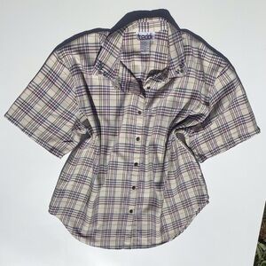 VTG Teddi XL Plaid Button up shirt Floral Embroidered Collar Cottagecore Grandma